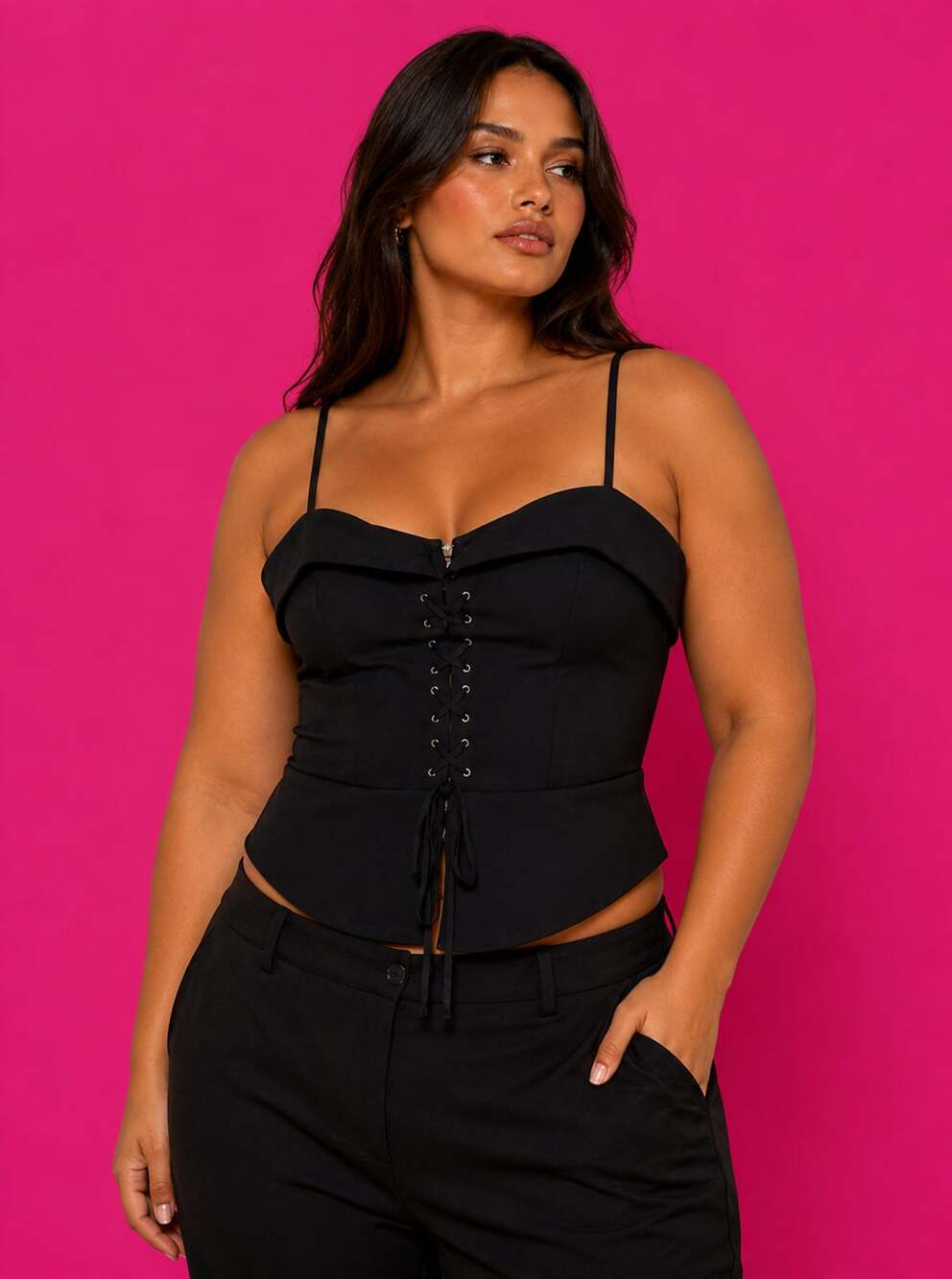 Express Lace-Up Front Peplum Corset Top